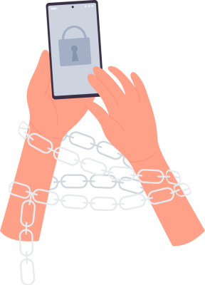 Icon of hands holding a phone wrapped in a chain